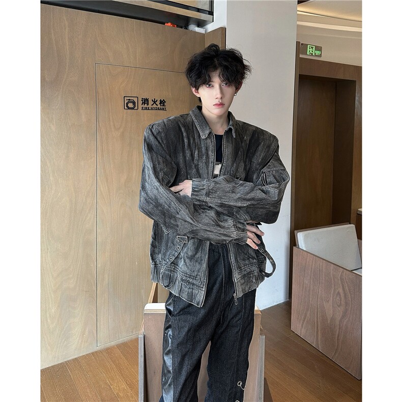 欧美扎染重工牛仔外套朋克做旧水洗vintage翻领潮夹克男NT897，男装夹克，星座601-2