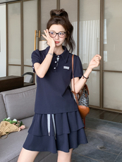 藏青色学院风减龄套装裙女2025夏季新款韩版显瘦小个子运动两件套，女装套装/套裙，浙宝285（原212）
