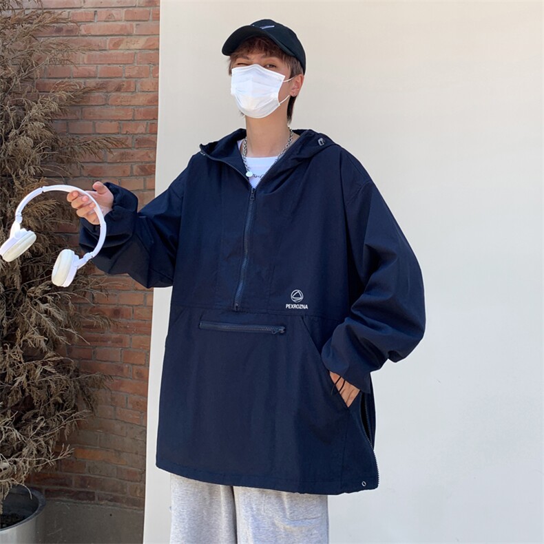 新款日系男工装外套春秋潮牌休闲连帽冲锋衣ins宽松夹克W035-P43,男装卫衣,星座308B-1