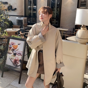 卡其色立领风衣外套女2025年秋季新款今年流行宽松休闲小个子上衣图片