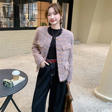 短绒羊毛呢渐变小香风羽绒服女冬季2025年新款高级感白鸭绒外套，女装毛呢外套，1D102-1