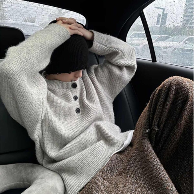 胖胖哥美式亨利领毛衣男款冬季慵懒风cleanfit酷飒复古针织衫外套,男装针织衫/毛衣,星座603-2