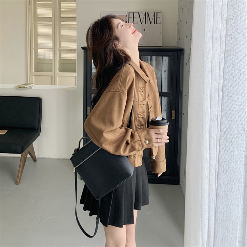 25春款麂皮绒翻领复古港风夹克外套--浙宝208-P145K208,女装大码女装,浙宝208