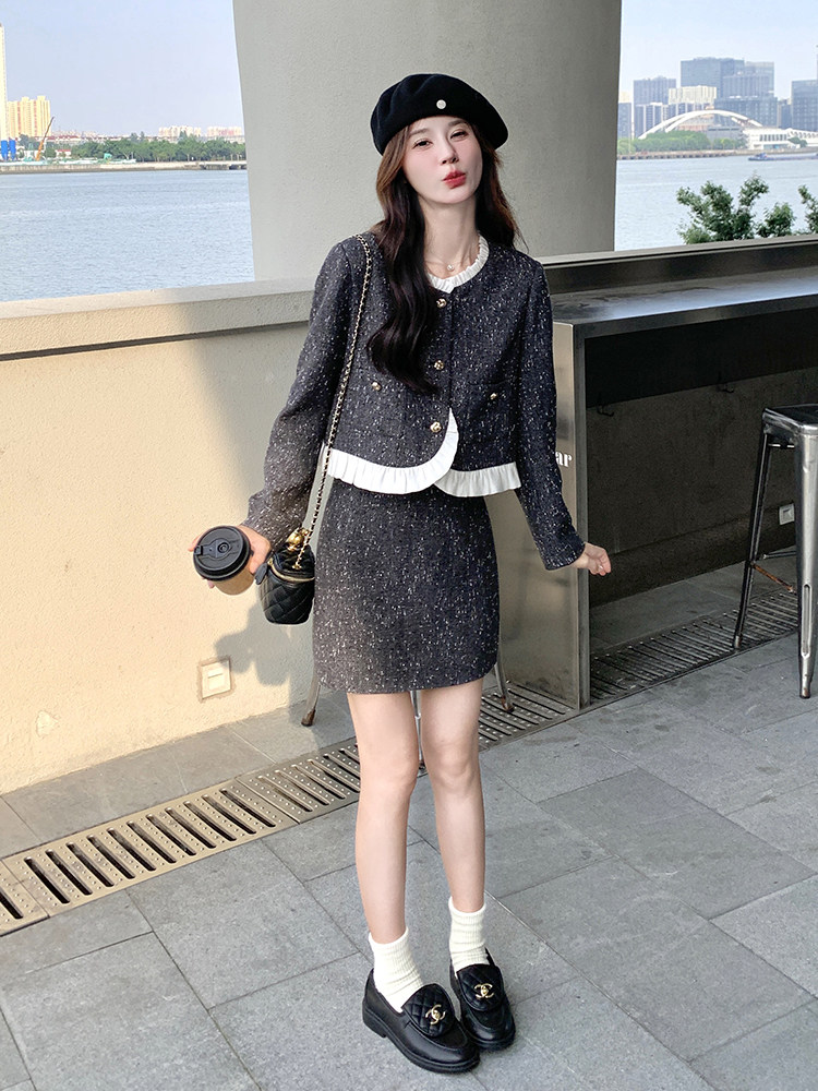 通勤休闲风时尚套装洋气连衣裙显瘦小个子秋季法式小香风气质长袖,女装套装/套裙,浪娴服饰