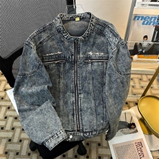 美式复古做旧水洗垫肩短款拼接潮牌设计感无领夹克男JK8348-P78，男装夹克，星座1109-3