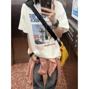 T580-P25 复古风光印花纯棉短袖 男女同款宽松上衣图片