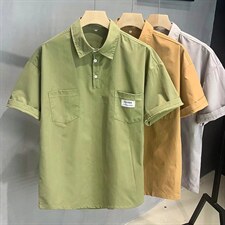 夏季短袖衬衫男士工装大码潮牌宽松半袖PL02P32,男士工装短袖穿搭图片