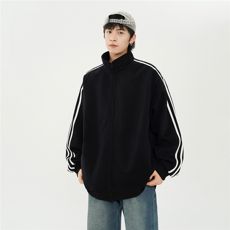 美式复古三条杠立领卫衣外套女设计感宽松拉链开衫上衣，女装短外套，星座1210-1