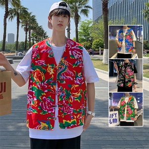 MJ02夏双层新款男士盘扣风民族风特色东北大花马甲外套团队服