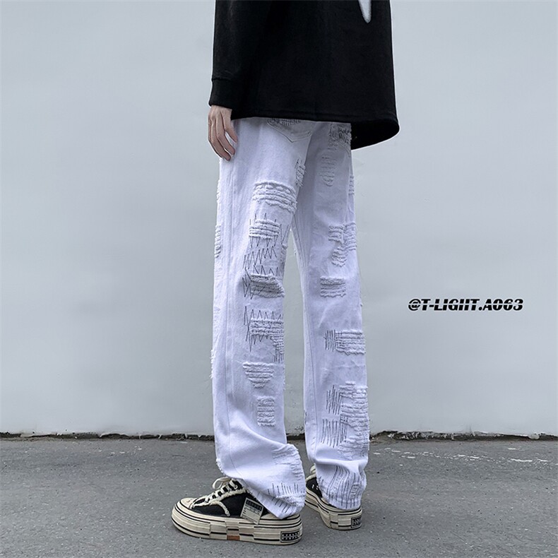 2023早春美式高街玩针刺绣毛须修身牛仔裤货号K697P60控价88,男装牛仔裤,电商A063