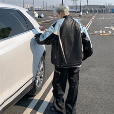JK8803-P80美式春秋潮牌拼色重工皮衣夹克，男装夹克，星座1503