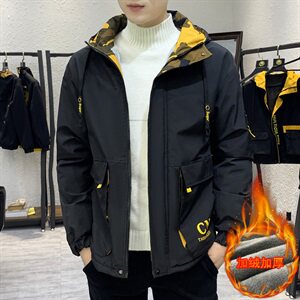 秋冬迷彩棉服男模特加厚夹克风衣保暖外套工装棉衣米白863加绒图片