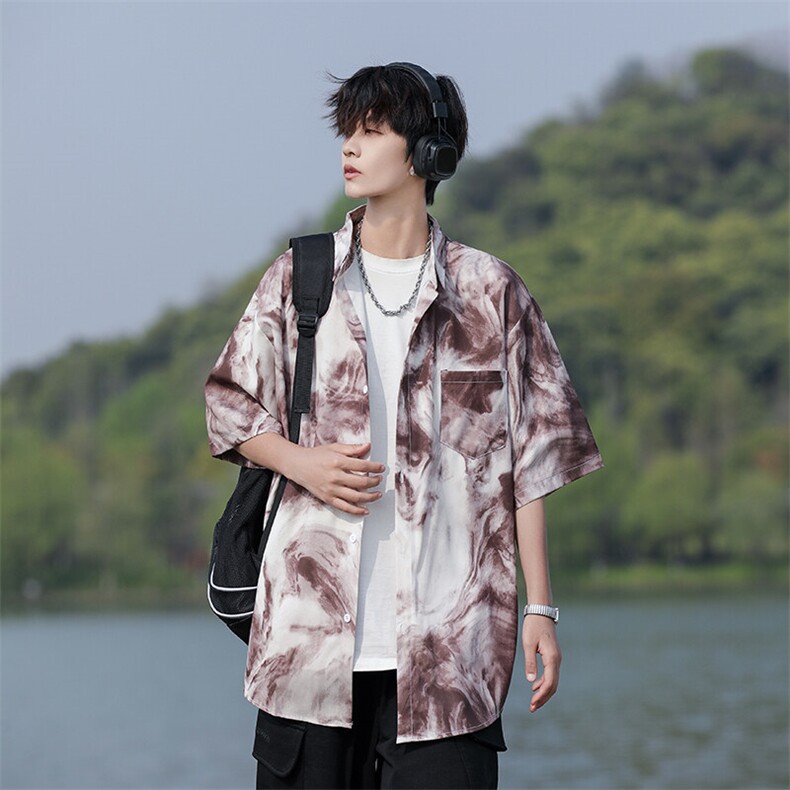 C02-P30M-7XL夏季新款大码潮牌印花短袖衬衫衬衣，男装衬衫，星座109-1