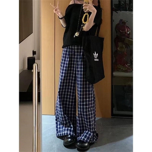 DK603-P55露丝同款格子宽松阔腿裤单排多扣垂感休闲裤-网图大货图片