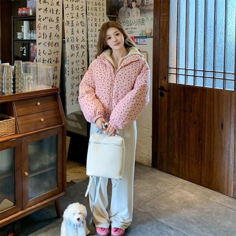 2025冬季新款棉服女短款小个子显瘦百搭韩系立领碎花棉袄外套潮,男装棉衣,星座506A