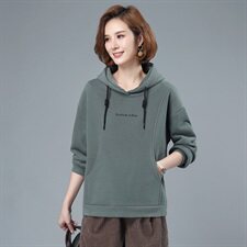 加绒加厚卫衣女2021新款秋冬韩版宽松大码套头中年40岁妈妈连帽，女装卫衣/绒衫，伊满意