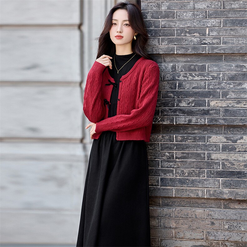秋冬气质范两件套女2025新款针织线衫外套淑女范连衣裙套装裙,女装套装/套裙,香水丽阁