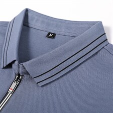 BP6631钱塘2020-2中年男士秋季长袖纯色拉链翻领纯t恤主推款P65，男装T恤，钱塘207-2