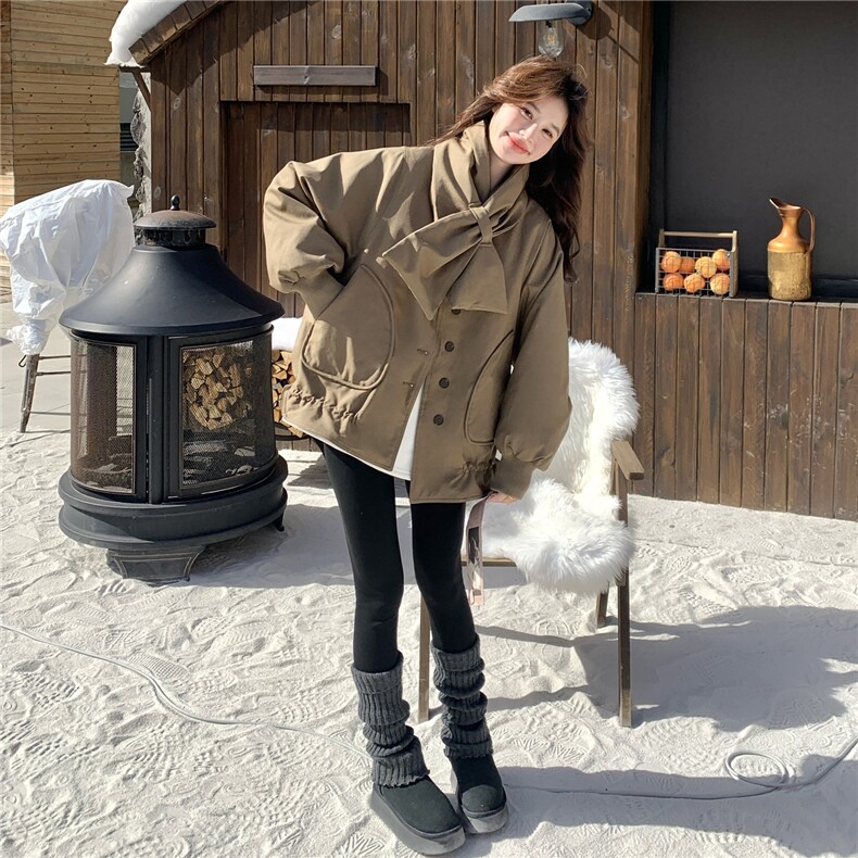 韩版休闲宽松短款羽绒服女冬季纽扣百搭90白鸭绒夹克外套,女装羽绒服,维壹