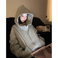 抖音得物高品质秋冬美式高街重磅结构辑明线纹理连帽卫衣外套W111，男装卫衣，电商A486
