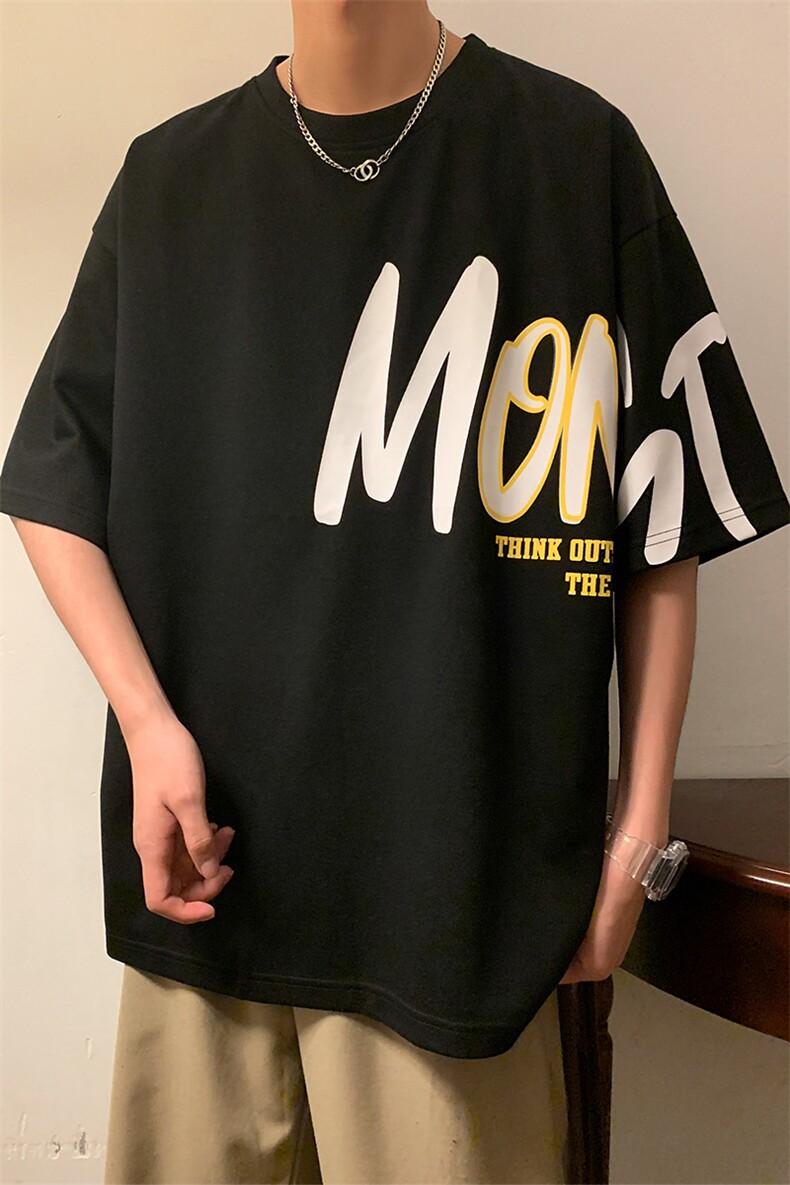 短袖男港风暖光夏季休闲百搭字母圆领T恤男上衣TC3133-P25,男装T恤,星座717