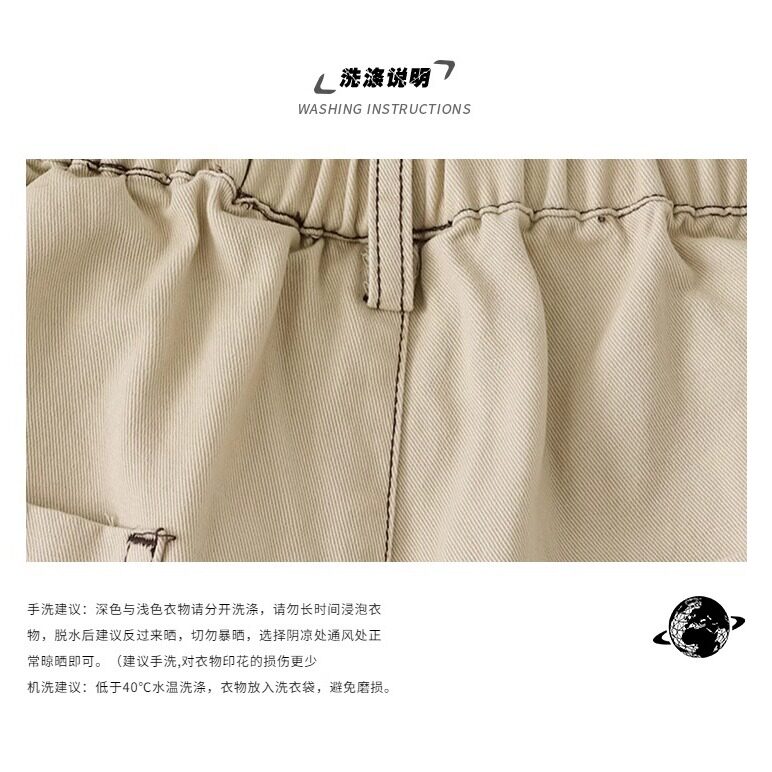 趣味小狗刺绣工装七分裤美式潮牌慵懒宽松直筒显瘦短裤,女装休闲裤,星座1210-1