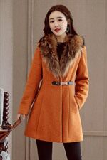 新款毛呢外套纯色优雅2022秋冬百搭潮流大衣时尚简约气质配毛领，女装毛呢外套，时尚俏佳人