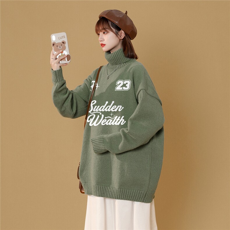 中性22秋冬ins潮流时尚字母印花可翻高领保暖套头毛衣M954P55控78,男装针织衫/毛衣,A247A