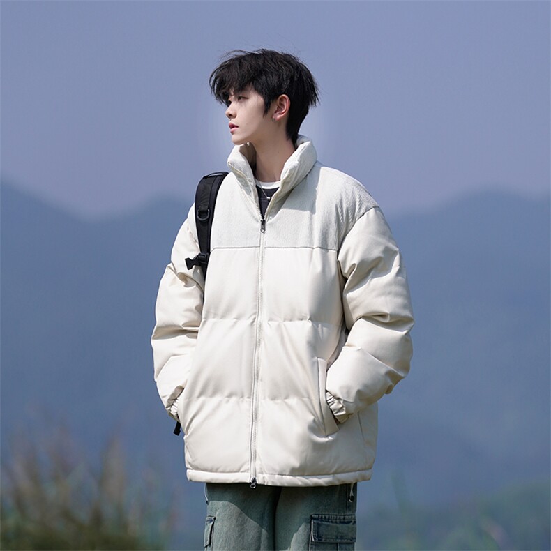 23616-P88大码拼接PU皮灯芯绒宽松加厚立领皮棉衣棉袄,男装棉衣,星座109