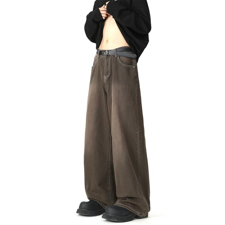 美式洗染棕复古牛仔裤男潮牌新款宽松垂感直筒cleanfit阔腿长裤子,男装牛仔裤,星座218-8
