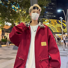 薄美式复古撞色酒红色工装外套春秋2024新款秋季男女夹克J213/P62，男装夹克，星座506