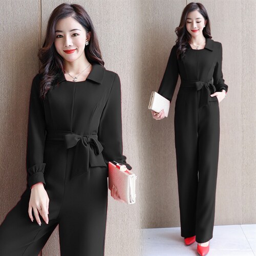 2022年新款春季时尚简约欧美减龄高端大气连体裤送领结，女装连体裤，韩美纤衣