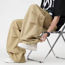 高街多口袋宽松阔腿工装裤男2024春季潮牌休闲长裤现货K7710-P52，男装休闲裤，星座512-3