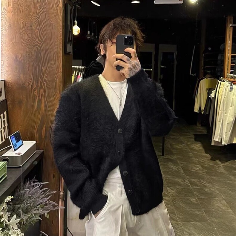 M34-P60美式潮牌针织开衫外套男2025春秋冬季V领毛衣慵懒风，男装针织衫/毛衣，电商B323A