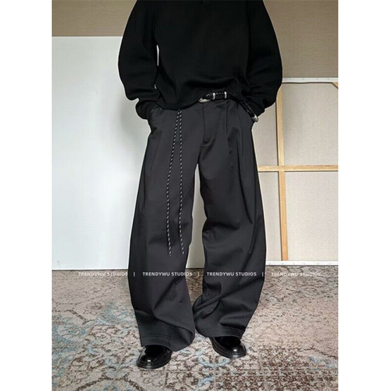 春夏美式复古通勤垂感弯刀西裤男女直筒宽松阔腿休闲长裤KQ623,男装西裤,星座1116A（原606A-3）