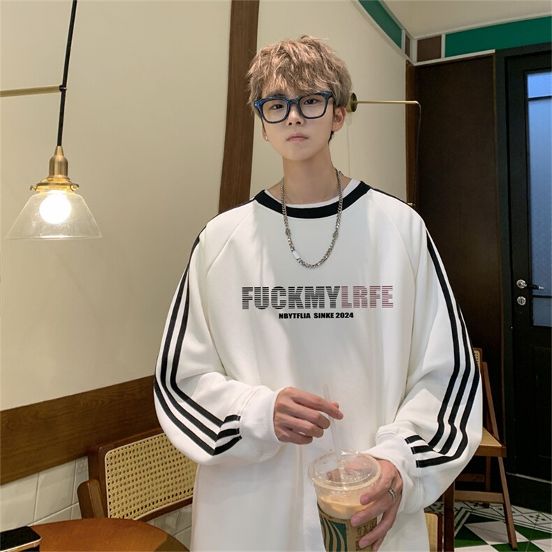 美式三杠条纹复圆领卫衣秋冬男女宽松长袖SW2468-P45控6850棉,男装卫衣,电商B370