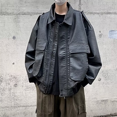 美式复古机车棕色皮衣外套男潮飞行员棒球服夹克骑行服PY120P75，男装皮衣，星座410-2