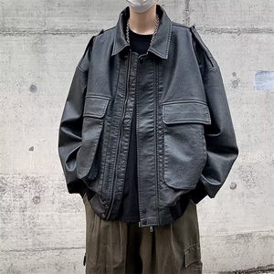 美式复古机车棕色皮衣外套男潮飞行员棒球服夹克骑行服PY120 P75图片