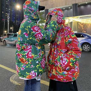 A1情侣装连帽加羊羔毛新中式团队服表演出汉服男女大花袄保暖防寒图片