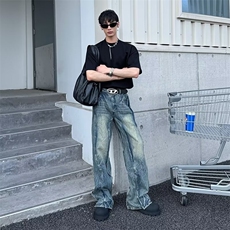 半松紧牛仔裤男士韩版潮流高街帅做旧2024秋季ins长裤RK2063-P63，男装牛仔裤，星座412-2