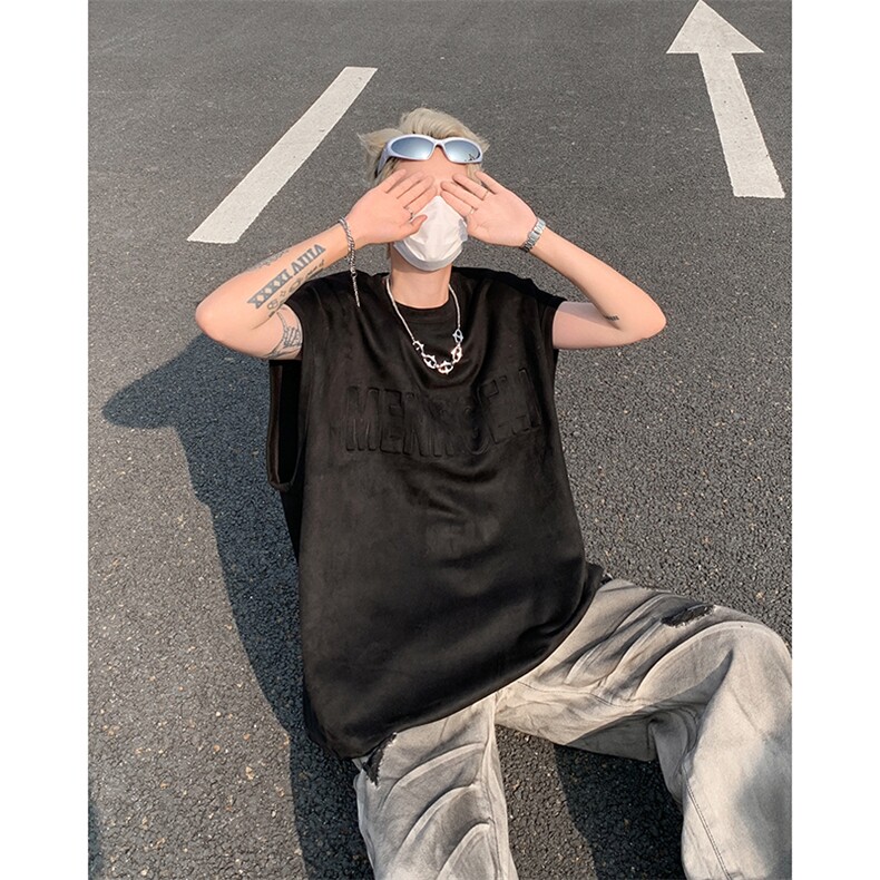 BX168-特批25控39麂皮绒夏季美式高街钢印男士背心T恤无袖,男装背心/马甲,电商A058-1（原电商C417）