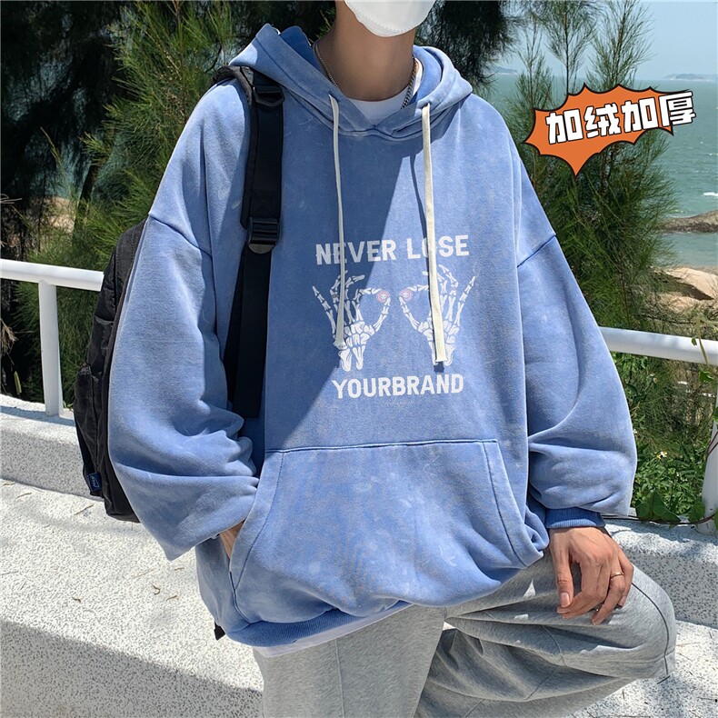新款秋冬港风宽松连帽套头卫衣X5667-常规P70控88-加绒P80控98,男装卫衣,电商A061-1