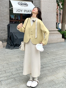 小香风2025秋冬新款V领飘带花朵双面羊绒大衣短款羊毛呢子外套潮图片
