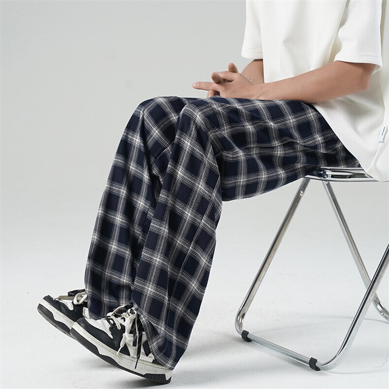 现货格子裤男直筒阔腿坠感休闲裤时尚潮牌长裤-AK23068-p55，男装休闲裤，电商A351