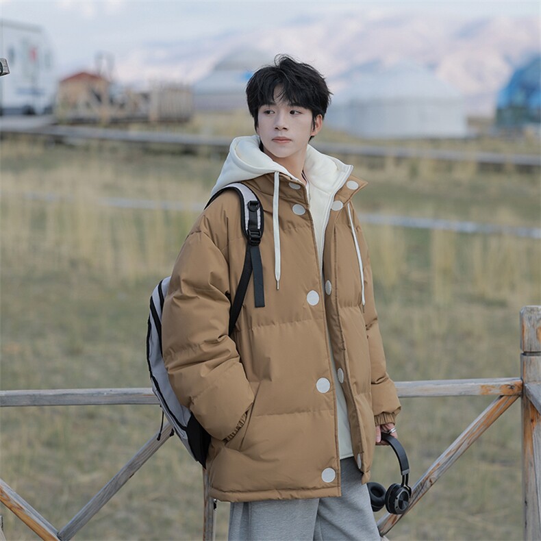冬季青少年连帽假两件外套加绒加厚休闲简约棉衣棉服5303-P85,男装棉衣,电商B306
