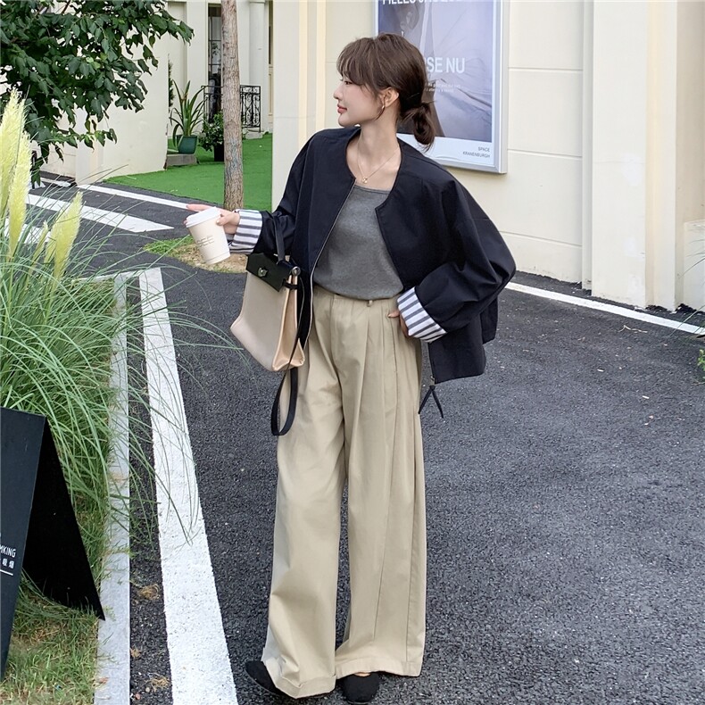 【现货】韩版袖口条纹拼接短外套82692-P145-K208,女装短外套,2B076