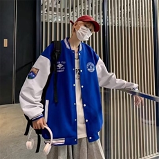 秋季新款男士棒球服拼皮时尚夹克潮流宽松百搭情侣款美式外套，男装夹克，星座1013