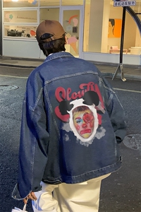 男装牛仔外套 23春秋季熊猫头像印花男生翻领夹克XZ514-2-N85-P88图片
