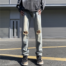 美式破洞泼墨潮流痞帅宽松百搭牛仔裤ZK832-P65，男装牛仔裤，星座313A(原308A-2)
