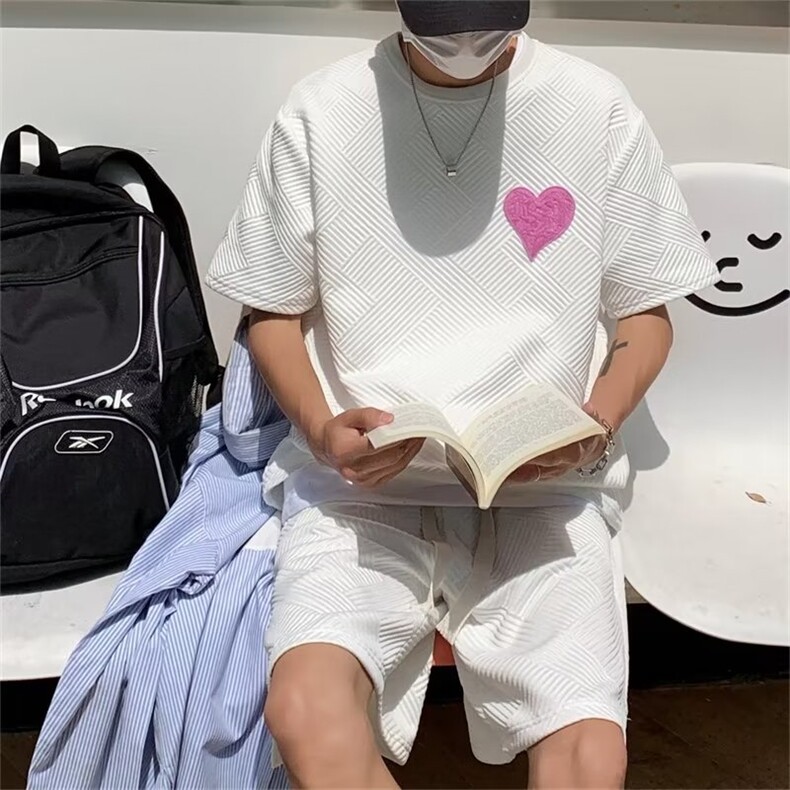 2025夏新款爱心休闲短袖套装TZ62P45,男装T恤,星座1108